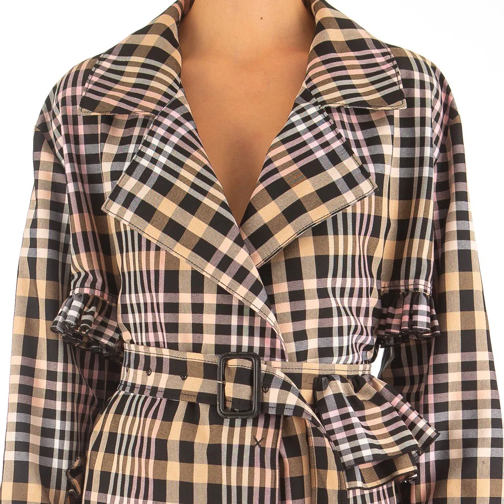 Women's Cotton Poly Overcheck Coat Pink/Beige