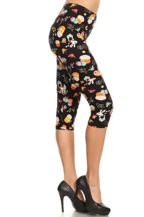 Women's Plus Easter Egg Rabbits Butterfly Printed Cropped Capri Leggings