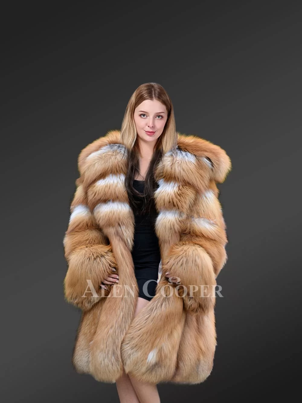 Womens Red Fox Hooded Coat