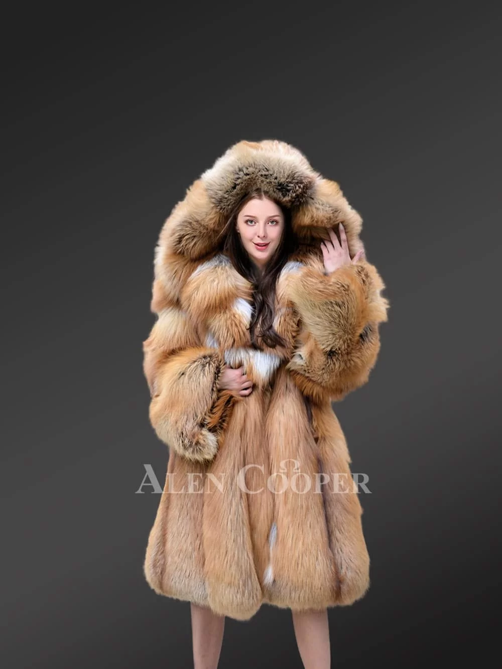 Womens Red Fox Hooded Coat