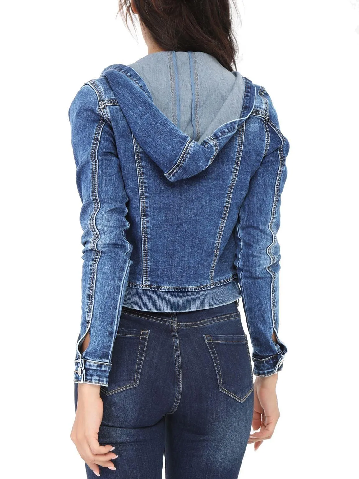 Womens Stretch Denim Jacket with Hood, UK sizes 6 to 14