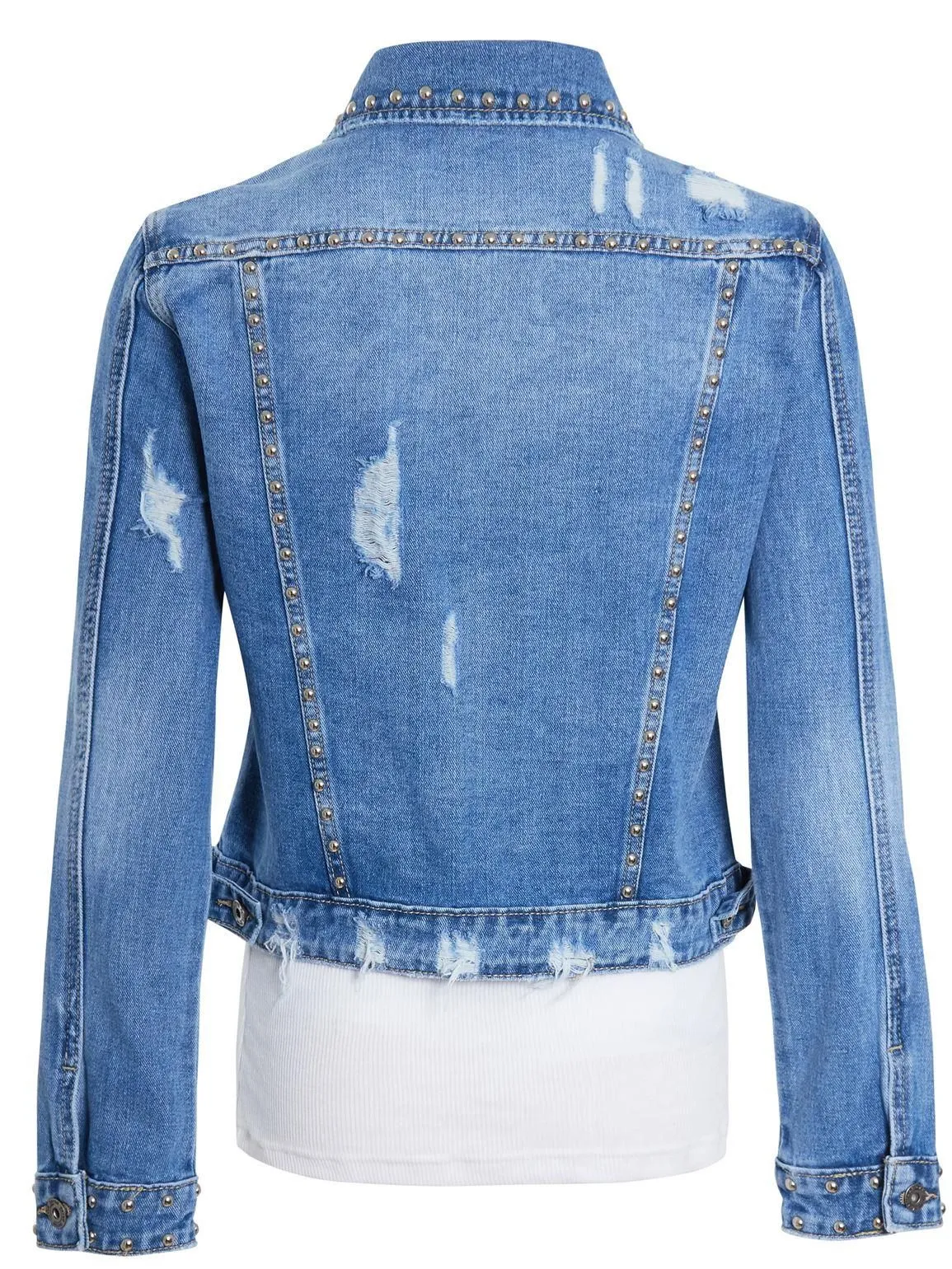 Womens Studded Distressed Denim Jacket, Denim Blue, UK Sizes 8 to 14