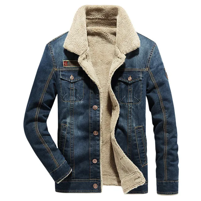 Xituodai 2022 Men Winter Casual Denim Warm Fur Collar Jacket Men Fashion Clothes Lapel Single Breasted Fall Vintage Parkas Coats