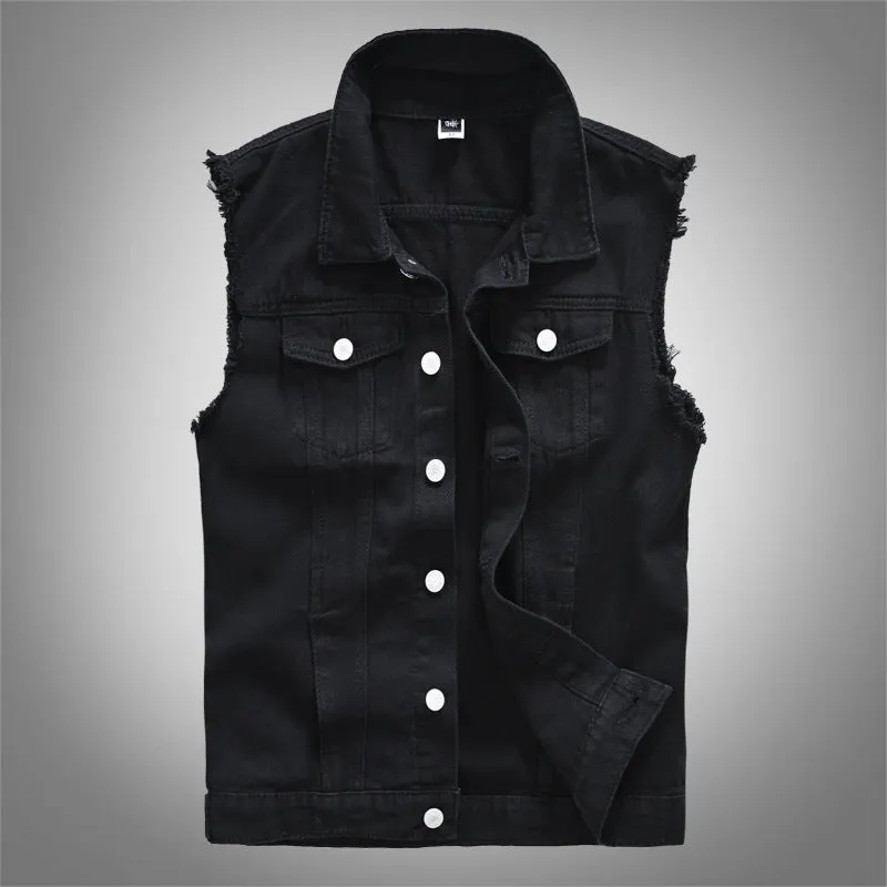 Xituodai New Men's Fashion Casual Black Hooded Sleeveless Vest Denim Vest Jacket Street Punk Style Denim Vest Multiple Size Opti