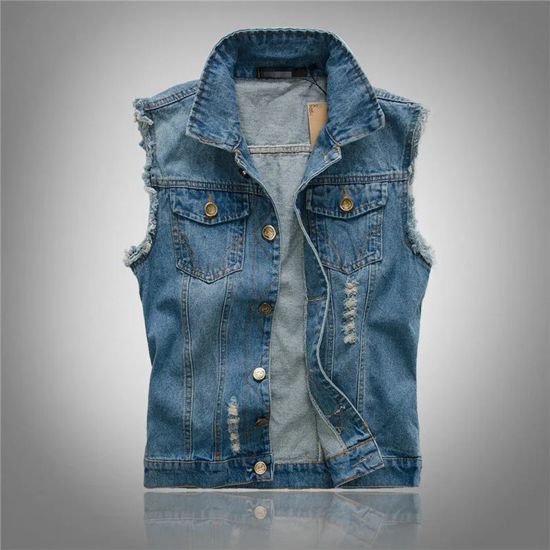 Xituodai Ripped Jean Jacket Men's Denim Vest Hip Hop Jean Coats Waistcoat Men Cowboy Brand Sleeveless Jacket Male Tank Plus Size