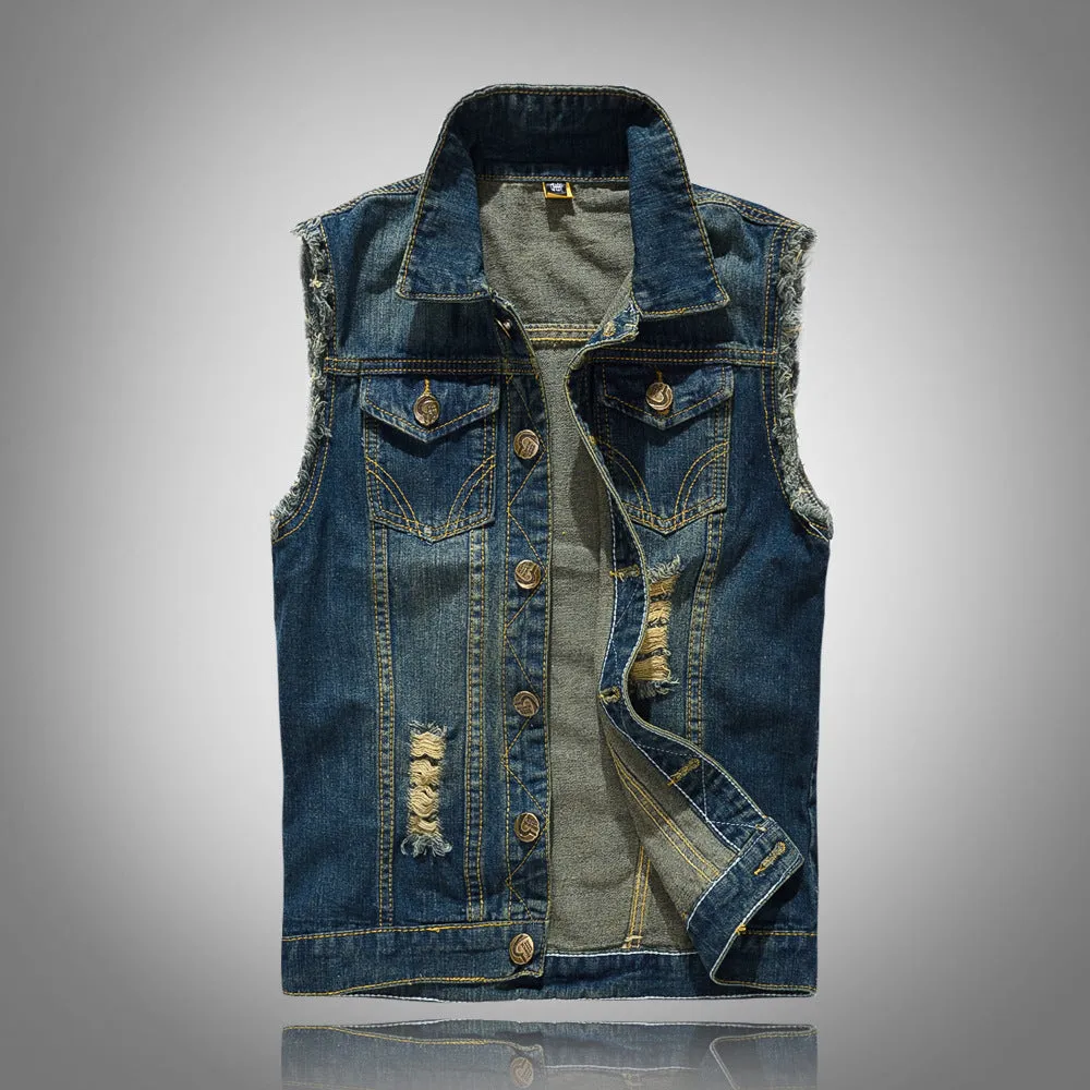 Xituodai Ripped Jean Jacket Men's Denim Vest Hip Hop Jean Coats Waistcoat Men Cowboy Brand Sleeveless Jacket Male Tank Plus Size