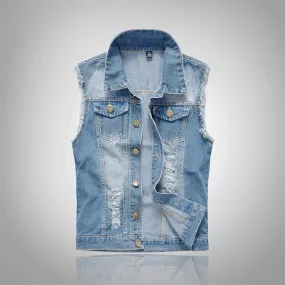 Xituodai Ripped Jean Jacket Men's Denim Vest Hip Hop Jean Coats Waistcoat Men Cowboy Brand Sleeveless Jacket Male Tank Plus Size