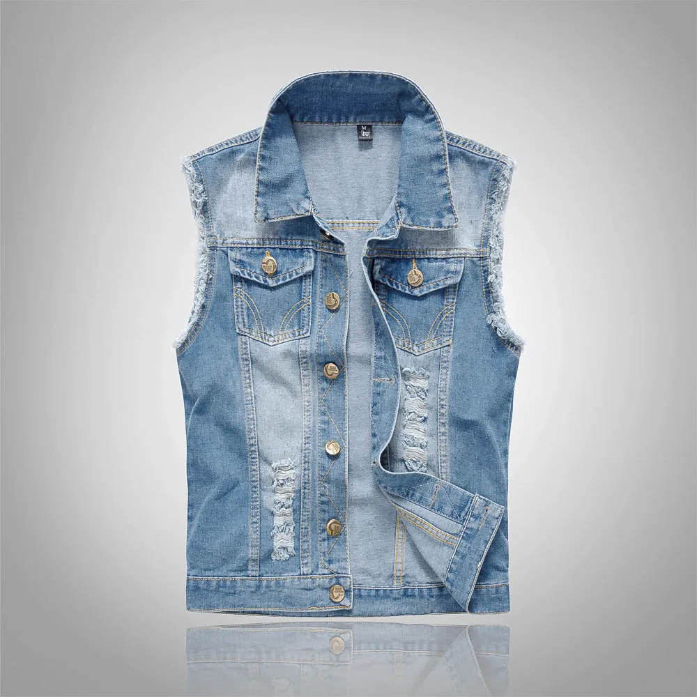 Xituodai Ripped Jean Jacket Men's Denim Vest Hip Hop Jean Coats Waistcoat Men Cowboy Brand Sleeveless Jacket Male Tank Plus Size