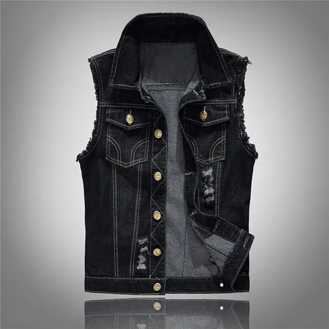 Xituodai Ripped Jean Jacket Men's Denim Vest Hip Hop Jean Coats Waistcoat Men Cowboy Brand Sleeveless Jacket Male Tank Plus Size