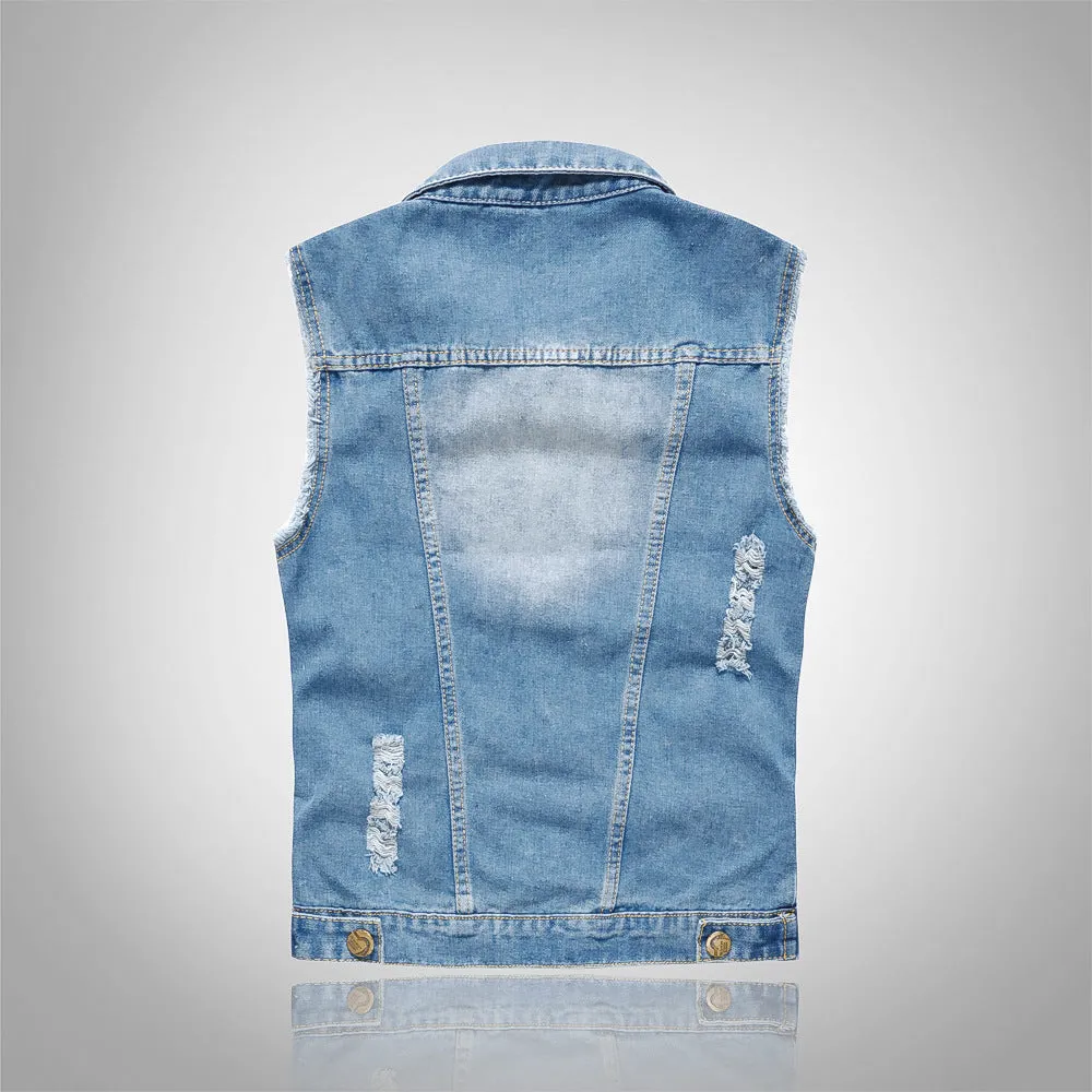 Xituodai Ripped Jean Jacket Men's Denim Vest Hip Hop Jean Coats Waistcoat Men Cowboy Brand Sleeveless Jacket Male Tank Plus Size