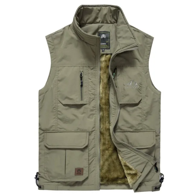 Xituodai Winter Men Fleece Warm Vest With Many Pockets Autumn Male Casual Thick Multi Pocket Waistcoat New Photographer Sleevele