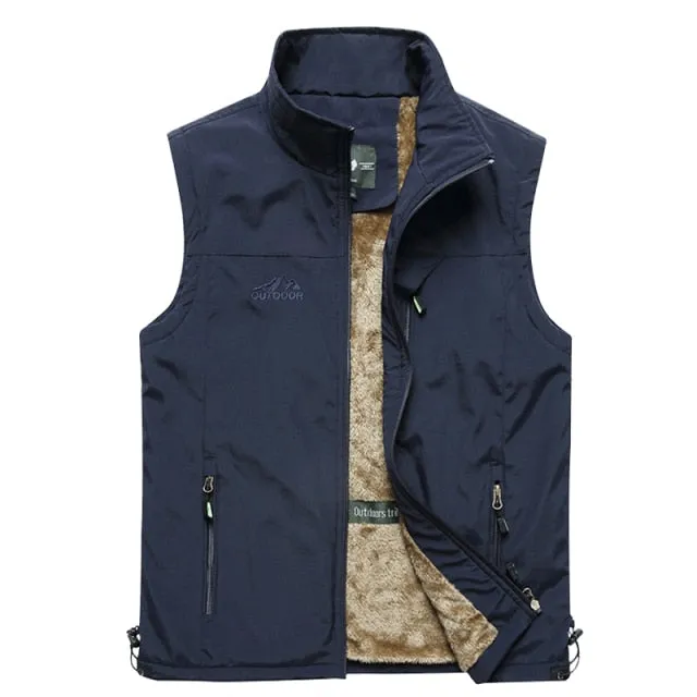 Xituodai Winter Men Fleece Warm Vest With Many Pockets Autumn Male Casual Thick Multi Pocket Waistcoat New Photographer Sleevele