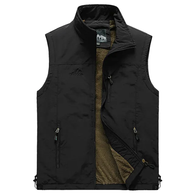 Xituodai Winter Men Fleece Warm Vest With Many Pockets Autumn Male Casual Thick Multi Pocket Waistcoat New Photographer Sleevele