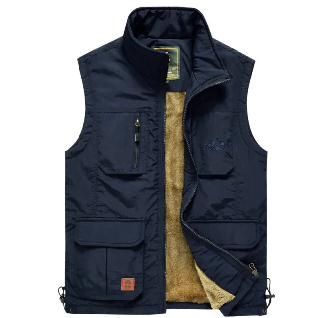 Xituodai Winter Men Fleece Warm Vest With Many Pockets Autumn Male Casual Thick Multi Pocket Waistcoat New Photographer Sleevele